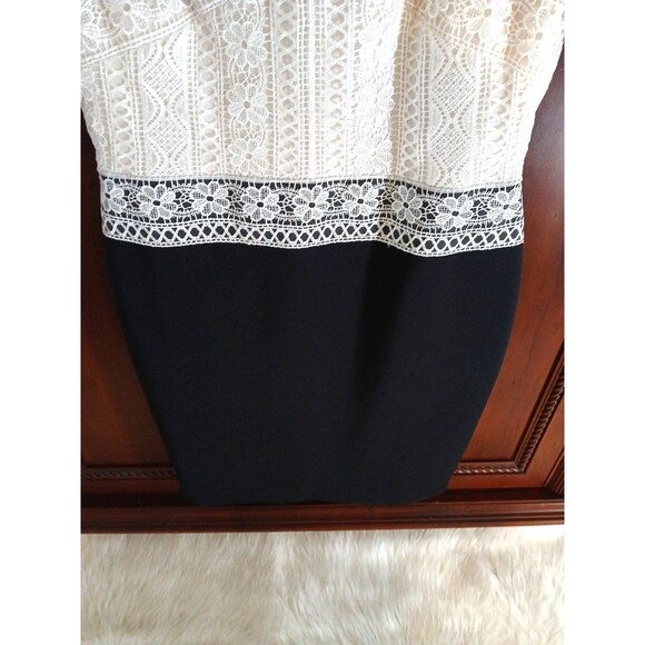 NWT TADASHI SHOJI Women's Sz 14 Black w/Ivory Lace Overlay Formal Dress Elegant! - Picture 5 of 13